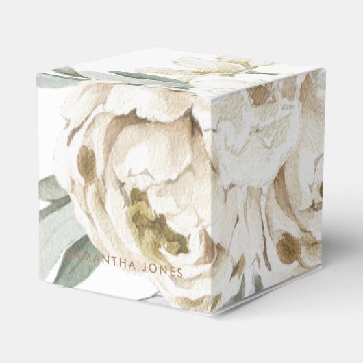 Minimalistische moderne witte Peonie bloemige Wate Bedankdoosjes (Achterkant)