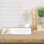 Minimalistische moderne witte Peonie bloemige Wate Bureau Naambordje