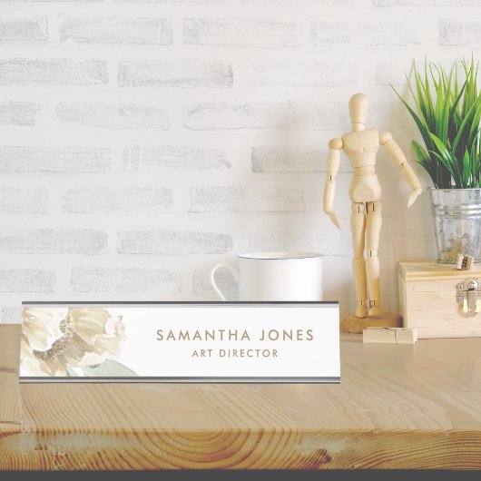 Minimalistische moderne witte Peonie bloemige Wate Bureau Naambordje