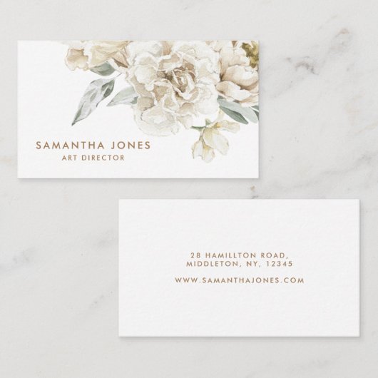 Minimalistische moderne witte Peonie bloemige Wate Contactkaartje (Voorkant / Achterkant)