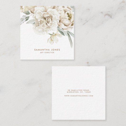 Minimalistische moderne witte Peonie bloemige Wate Contactkaartje (Voorkant / Achterkant)