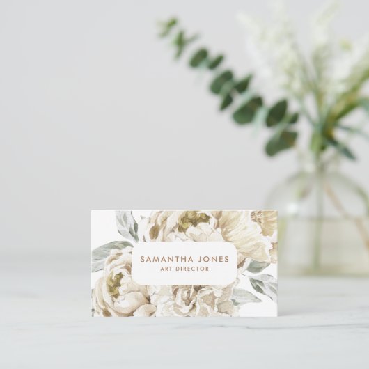 Minimalistische moderne witte Peonie bloemige Wate Contactkaartje (Staand voorkant)