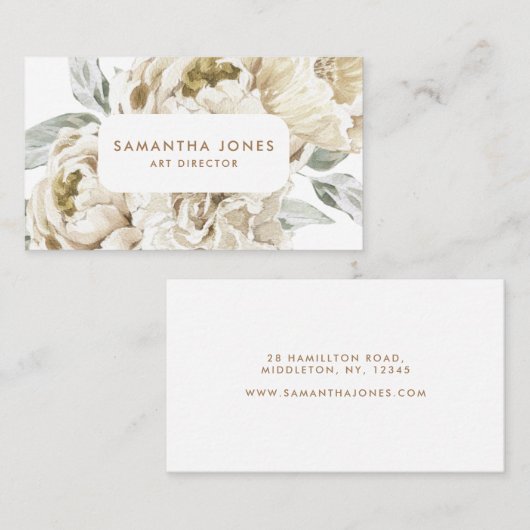 Minimalistische moderne witte Peonie bloemige Wate Contactkaartje (Voorkant / Achterkant)