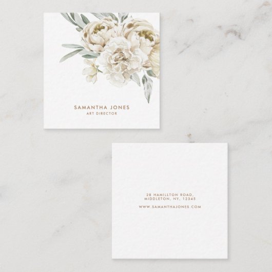 Minimalistische moderne witte Peonie bloemige Wate Contactkaartje (Voorkant / Achterkant)