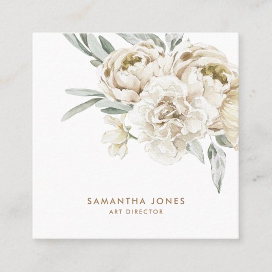 Minimalistische moderne witte Peonie bloemige Wate Contactkaartje (Voorkant)