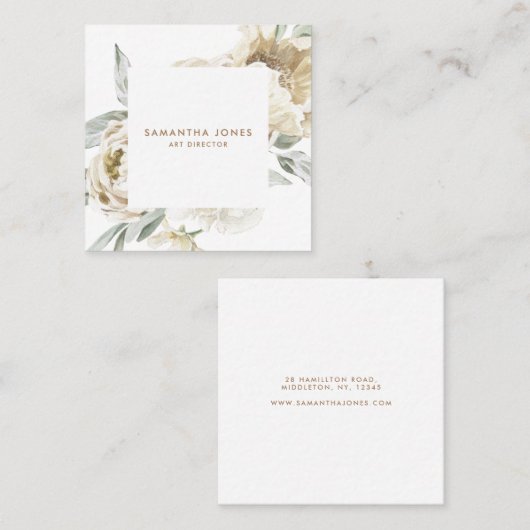 Minimalistische moderne witte Peonie bloemige Wate Contactkaartje (Voorkant / Achterkant)