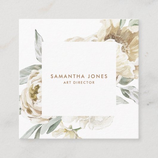 Minimalistische moderne witte Peonie bloemige Wate Contactkaartje (Voorkant)