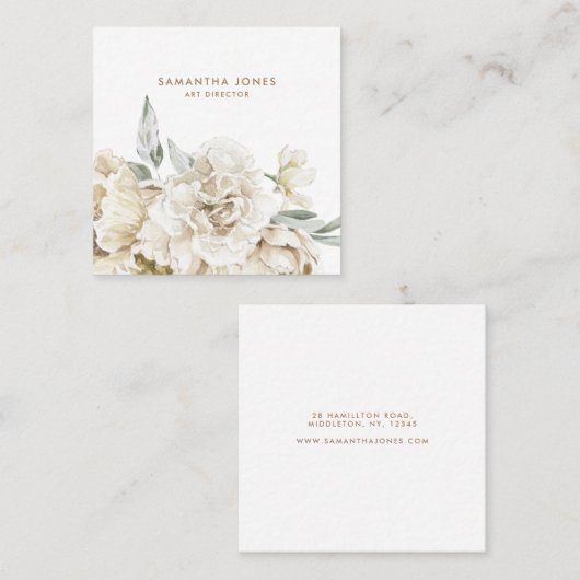 Minimalistische moderne witte Peonie bloemige Wate Contactkaartje (Voorkant / Achterkant)