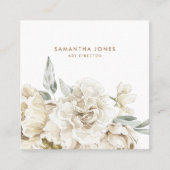 Minimalistische moderne witte Peonie bloemige Wate Contactkaartje (Voorkant)