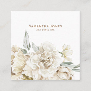 Minimalistische moderne witte Peonie bloemige Wate Contactkaartje