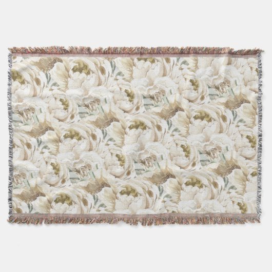 Minimalistische moderne witte Peonie bloemige Wate Deken (Voorkant)