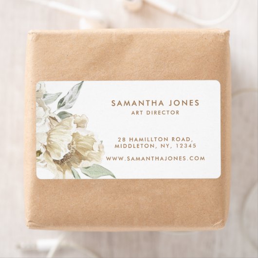 Minimalistische moderne witte Peonie bloemige Wate Etiket (Insitu)