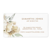 Minimalistische moderne witte Peonie bloemige Wate Etiket (Voorkant)