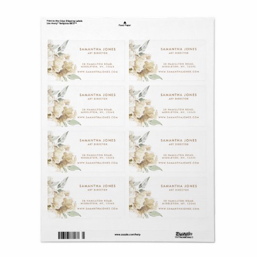 Minimalistische moderne witte Peonie bloemige Wate Etiket (Full Sheet)