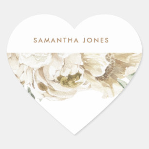 Minimalistische moderne witte Peonie bloemige Wate Hart Sticker
