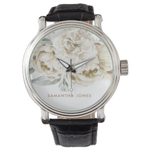 Minimalistische moderne witte Peonie bloemige Wate Horloge
