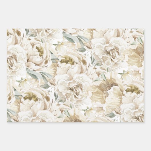 Minimalistische moderne witte Peonie bloemige Wate Inpakpapier Vel (Voorkant 3)
