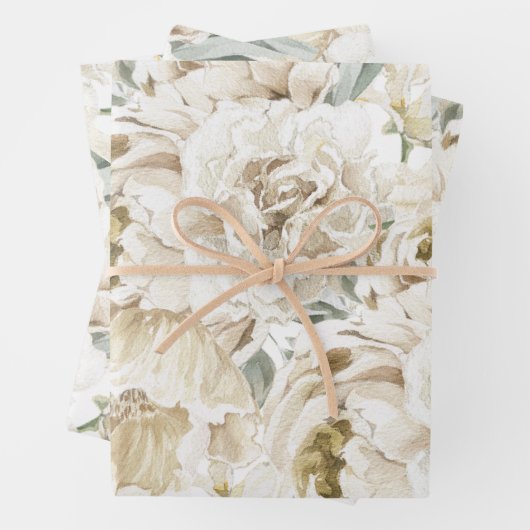 Minimalistische moderne witte Peonie bloemige Wate Inpakpapier Vel (In situ)