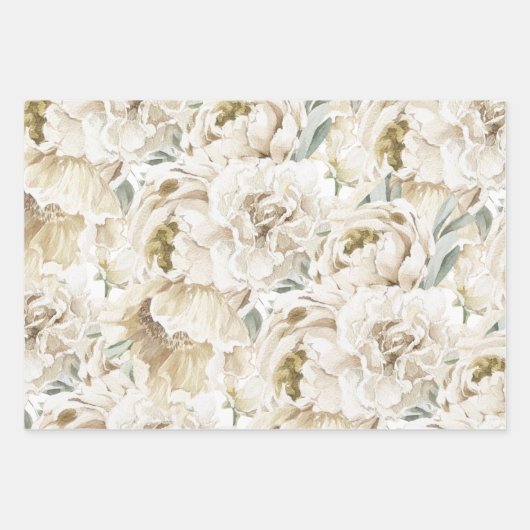 Minimalistische moderne witte Peonie bloemige Wate Inpakpapier Vel (Voorkant)