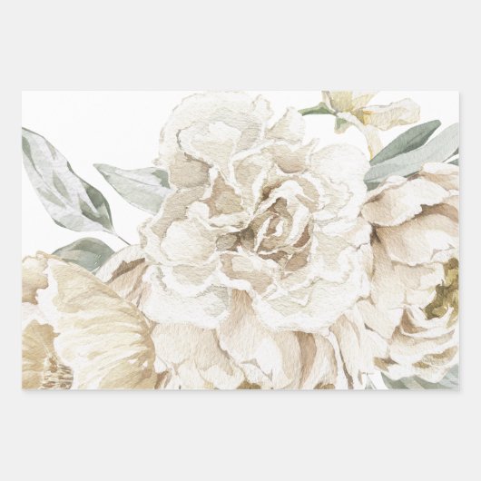 Minimalistische moderne witte Peonie bloemige Wate Inpakpapier Vel (Voorkant 3)