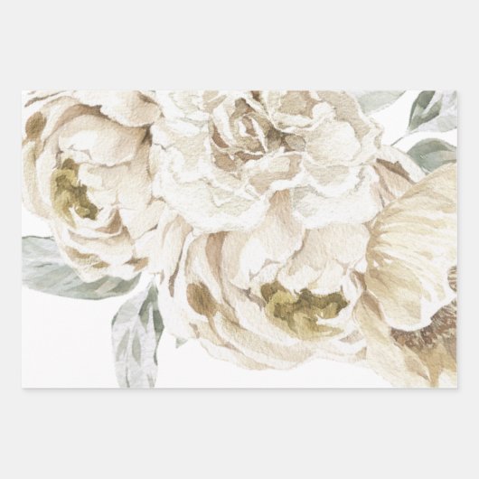 Minimalistische moderne witte Peonie bloemige Wate Inpakpapier Vel (Voorkant 2)