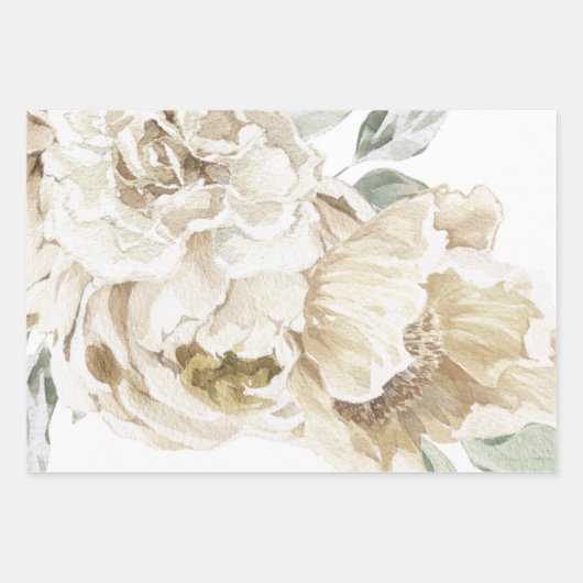 Minimalistische moderne witte Peonie bloemige Wate Inpakpapier Vel (Voorkant)