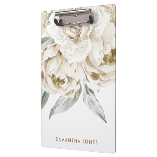Minimalistische moderne witte Peonie bloemige Wate Klembord (Links)