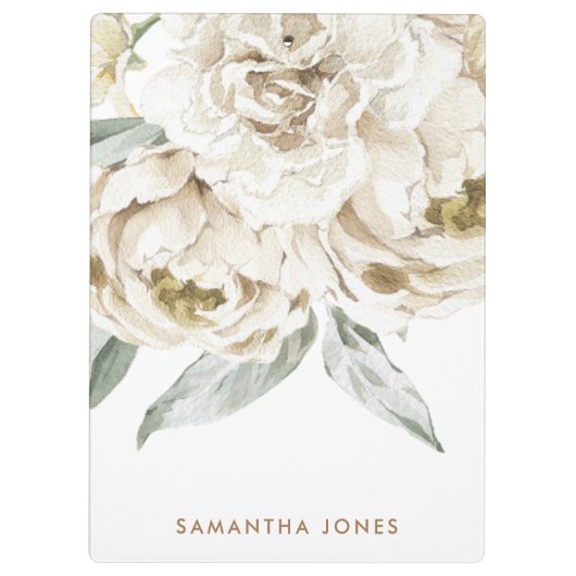 Minimalistische moderne witte Peonie bloemige Wate Klembord (Achterkant)