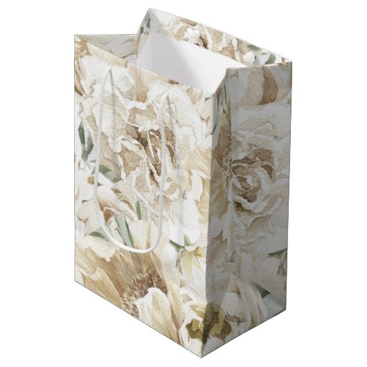 Minimalistische moderne witte Peonie bloemige Wate Medium Cadeauzakje (Voorkant Gekanteld)