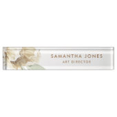 Minimalistische moderne witte Peonie bloemige Wate Naambordje (Voorkant)