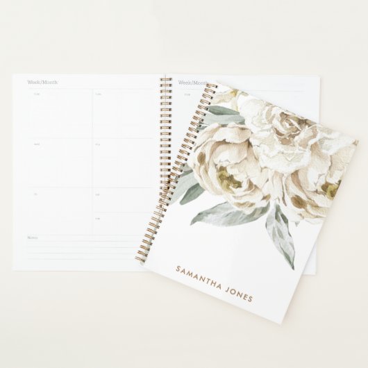 Minimalistische moderne witte Peonie bloemige Wate Planner (Display)