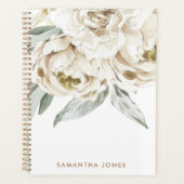 Minimalistische moderne witte Peonie bloemige Wate Planner (Voorkant)
