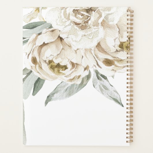 Minimalistische moderne witte Peonie bloemige Wate Planner (Achterkant)