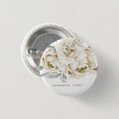Minimalistische moderne witte Peonie bloemige Wate Ronde Button 3,2 Cm (Voorkant /achterkant)