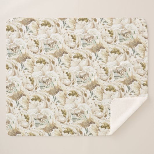 Minimalistische moderne witte Peonie bloemige Wate Sherpa Deken (Voorkant (horizontaal))