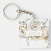 Minimalistische moderne witte Peonie bloemige Wate Sleutelhanger (voorkant)