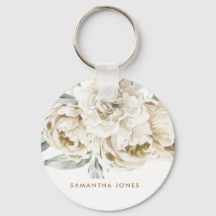 Minimalistische moderne witte Peonie bloemige Wate Sleutelhanger