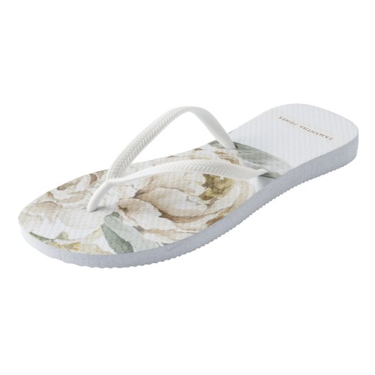 Minimalistische moderne witte Peonie bloemige Wate Teenslippers (Schuin)
