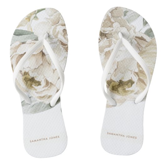 Minimalistische moderne witte Peonie bloemige Wate Teenslippers (Voetbed)