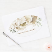 Minimalistische Moderne Witte Pioen Bloemige Aquar Ovale Sticker (Envelop)