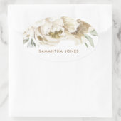 Minimalistische Moderne Witte Pioen Bloemige Aquar Ovale Sticker (Tas)