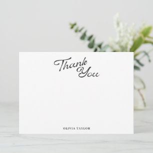 Minimalistische moderne witte retro script baby sh bedankkaart