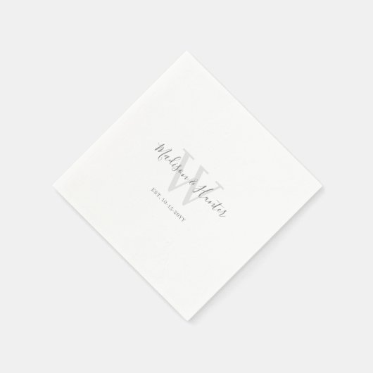 Minimalistische Moderne Witte Script Monogram Huwe Servet (Hoek)