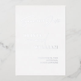 Minimalistische moderne witte zilveren save the da folie uitnodiging