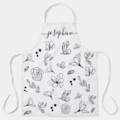 Minimalistische moderne witte zwarte bloem Geperso Schort (Voorkant)