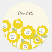 Minimalistische moderne zonnebloem minimale aangep ronde sticker (Voorkant)