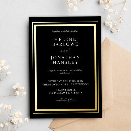 Minimalistische moderne zwart en goud elegante bru folie uitnodiging