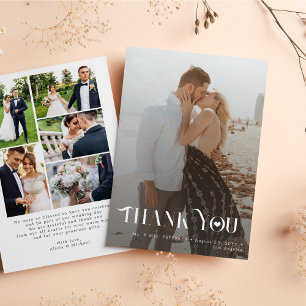 Minimalistische moderne zwart-wit 6 foto's bruilof bedankkaart