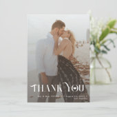 Minimalistische moderne zwart-wit 6 foto's bruilof bedankkaart (Staand voorkant)