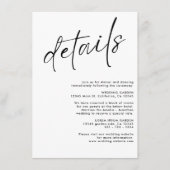 Minimalistische moderne zwart-wit bruiloft details informatiekaartje (Voorkant)